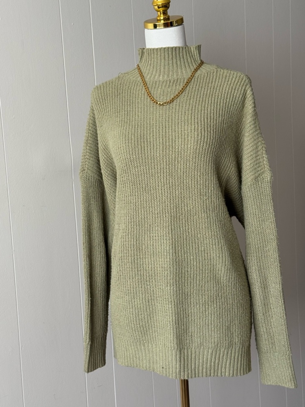 Ribbed Mock Neck Sweater - Sage Green